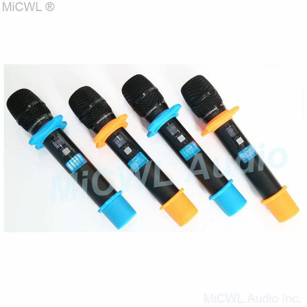 MICWL UHF 무선 4 마이크 시스템, 4 다이내믹 핸드헬드 노래방 마이크, 교회 가족 파티 무대용