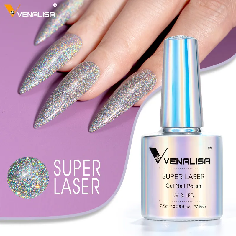 Venalisa 7.5ml Super Sparkling Laser Gel, Nail Polish LED UV Semi Permanent Reflective Glitter Gel