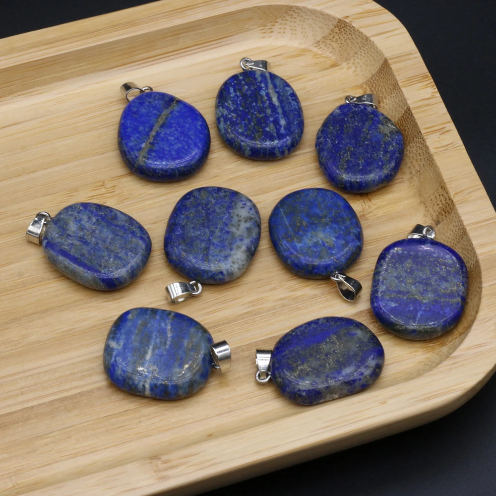 Natural Stone Lapis lazuli Pendants Flat Round Shape Charms for Jewelry Making DIY Women Necklace Earring Accessories