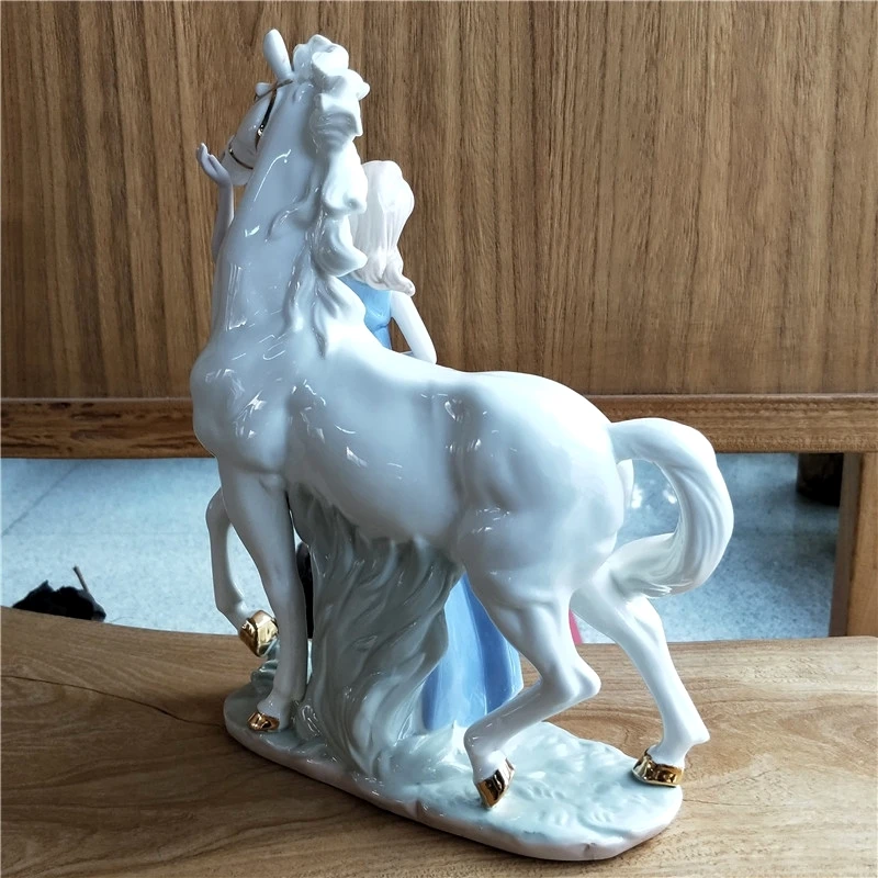 Imagem -04 - Porcelana Antiga Princesa Estatueta Ornamento Miniatura de Cerâmica Cavalo Branco Decoração de Casa Artesanato Dia dos Namorados Presente para a Filha