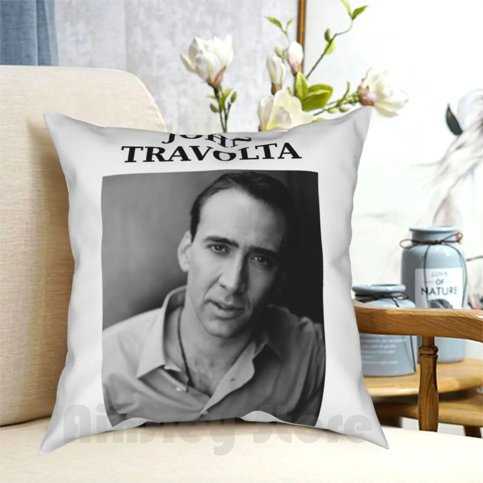 Nicolas Travolta... John Cage... Wtf ? Pillow Case Printed Home Soft Throw Pillow John Travolta Nicolas Cage Funny Wrong