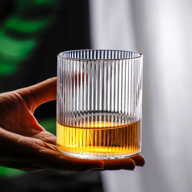 

Japanese Creative Glass Cup Juice Drink Coffee Cup Vertical Pattern Transparent Whisky Glass Handmade