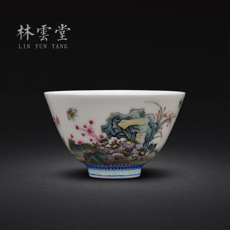 chrysanthemum colored enamel butterfly masters cup single cup of jingdezhen ceramics by hand kung fu tea cups