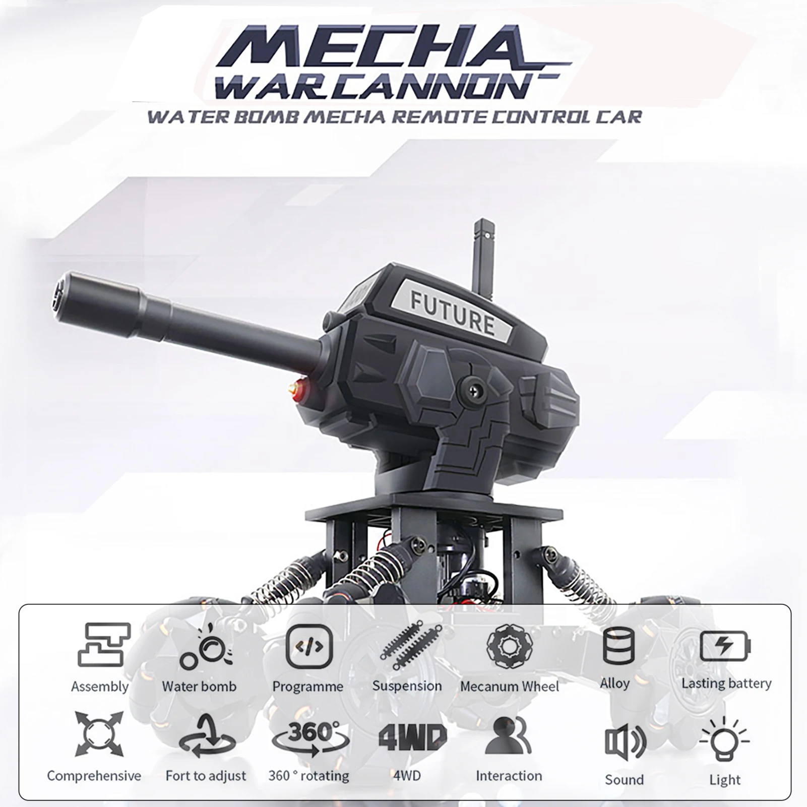 In Stock RC 2.4GHz 4WD Programming Water Bomb Tank Off-road Alloy Frame Mecha War Climbing Vehicle Remote Control Cars Toys Gift