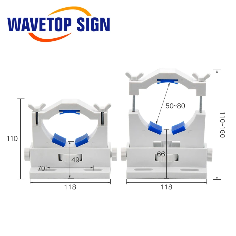 Plastica flessibile 50-80mm del supporto del supporto del tubo del Laser di Co2 di WaveTopSign per la tagliatrice dell'incisione Laser 50-180W