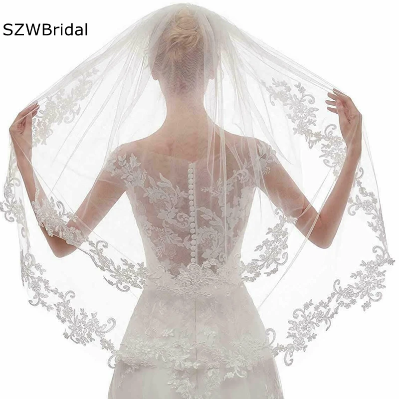 New Arrival White Ivory Lace Wedding veils Casamento Voile mariage Sexy bridal veils Velo de novia Boda Bride hair accessories