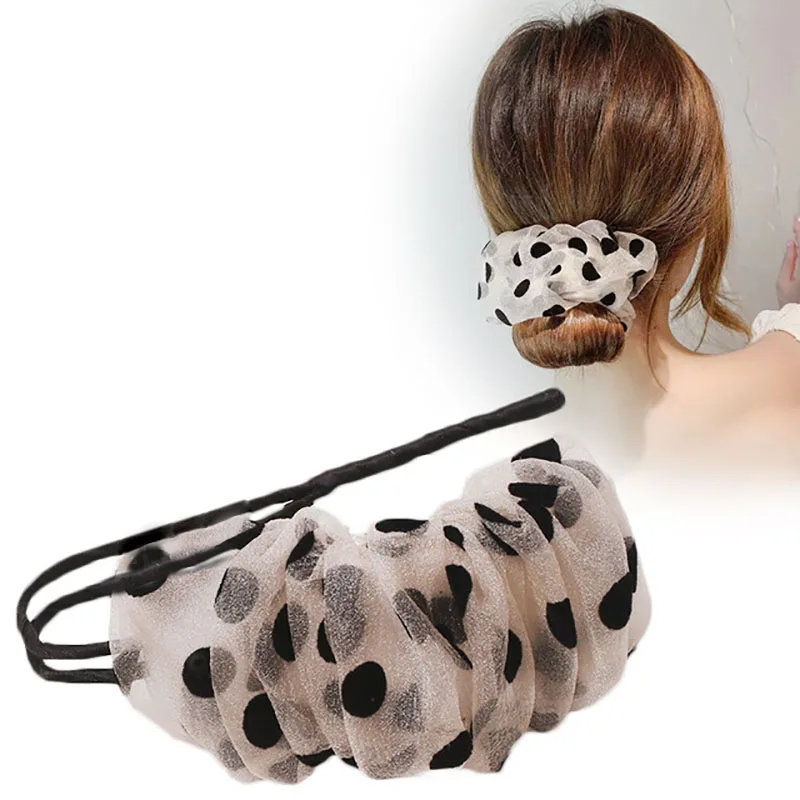 Bun Hairstyle Hairdressing Tools Hair Stick Hairpin Net Yarn Polka Dot Hair Scrunchies Women Fashion Elegant Hair Accessories