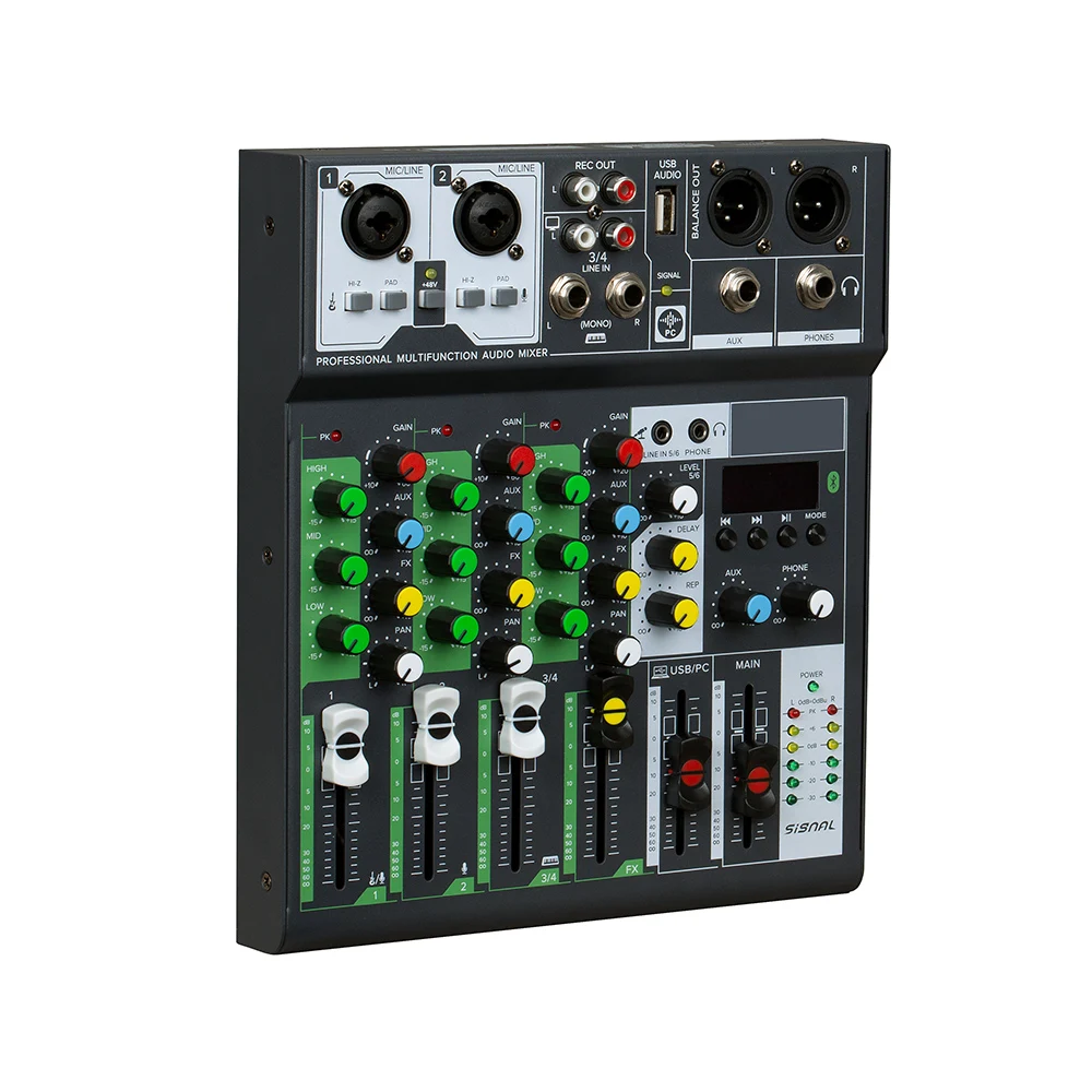 Mezclador de Audio NS-6BT, consola de interfaz de tarjeta de sonido USB de 4 canales, 48V para alimentación fantasma de estudio en casa, mezclador de grabación humeante en vivo