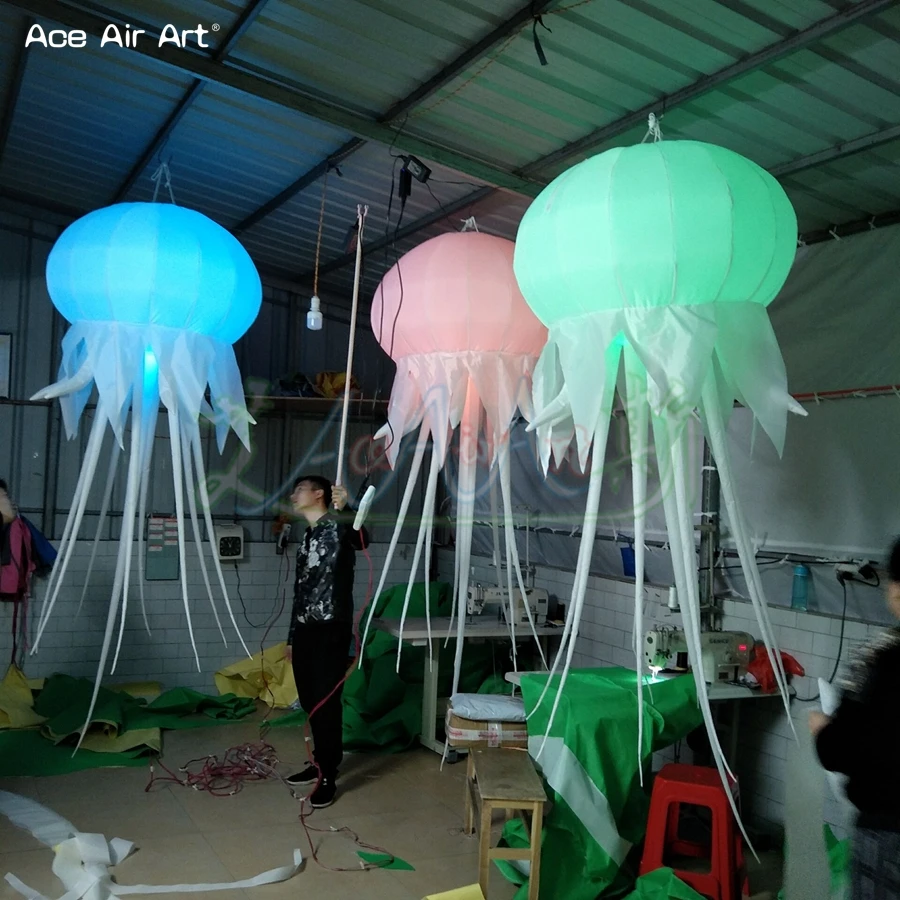 6 PCS Illuminating Inflatable Jellyfish Scaleph Jelly Fish with LED Bubble Lights Inside for Stage and Wedding Decoration