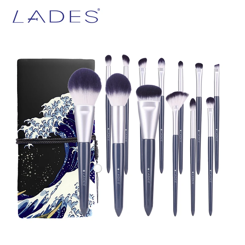 LADES 13PCS Makeup brushes Sets Blue Foundation Brush Powder Blusher Concealer Eyeshadow Beauty Make Up Synthetic hair With Bag