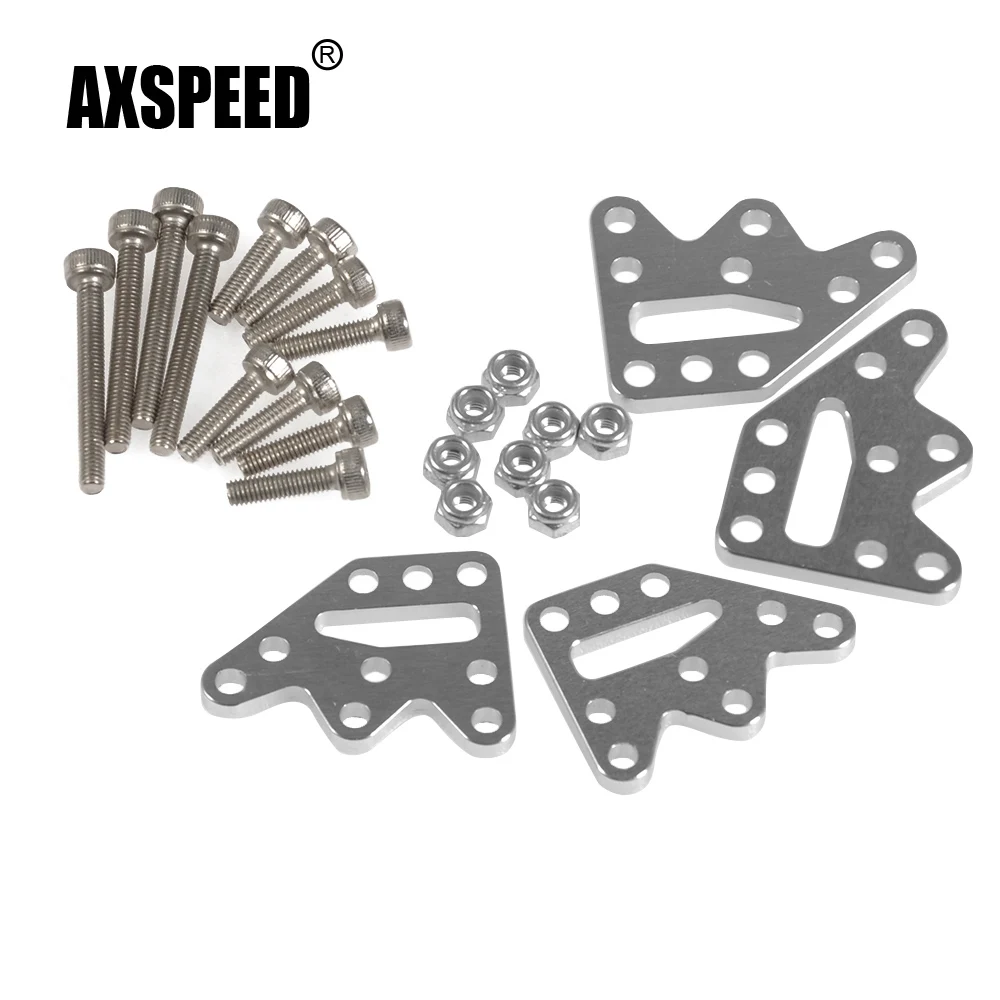 AXSPEED 4 Pcs/Set Black Silver Aluminum Alloy Shock Lift Droop Kit Shock Mounts for Axial SCX10 1/10 Scale RC Crawler Truck Car