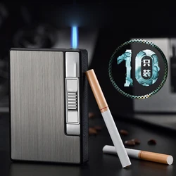 Estuche de cigarrillos automático portátil para hombres, caja de Metal, soporte para cigarrillos, encendedor de Gas, 10 Uds., regalos de navidad