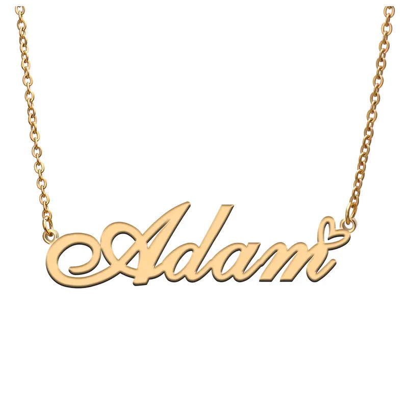 Adam with Heart Name Necklace for Women Stainless Steel Jewelry Nameplate Pendant Femme Mother Child Girls Gift