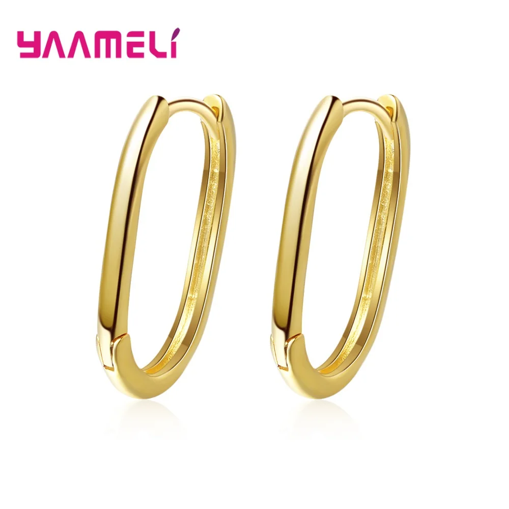 100% Real 925 Sterling Silver Pendientes Earrings for Women Men Simple Loop Silver Gold Color Ear Brincos Hoops Wedding Jewelry