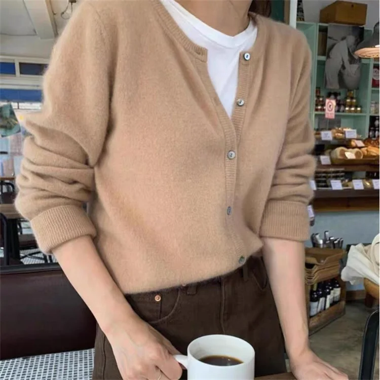 Cashmere Sweater Cardigan Women Single Breasted Long Sleeve Elegant Vintage Jumper Solid Wool Knitted Autumn Winter Outwear