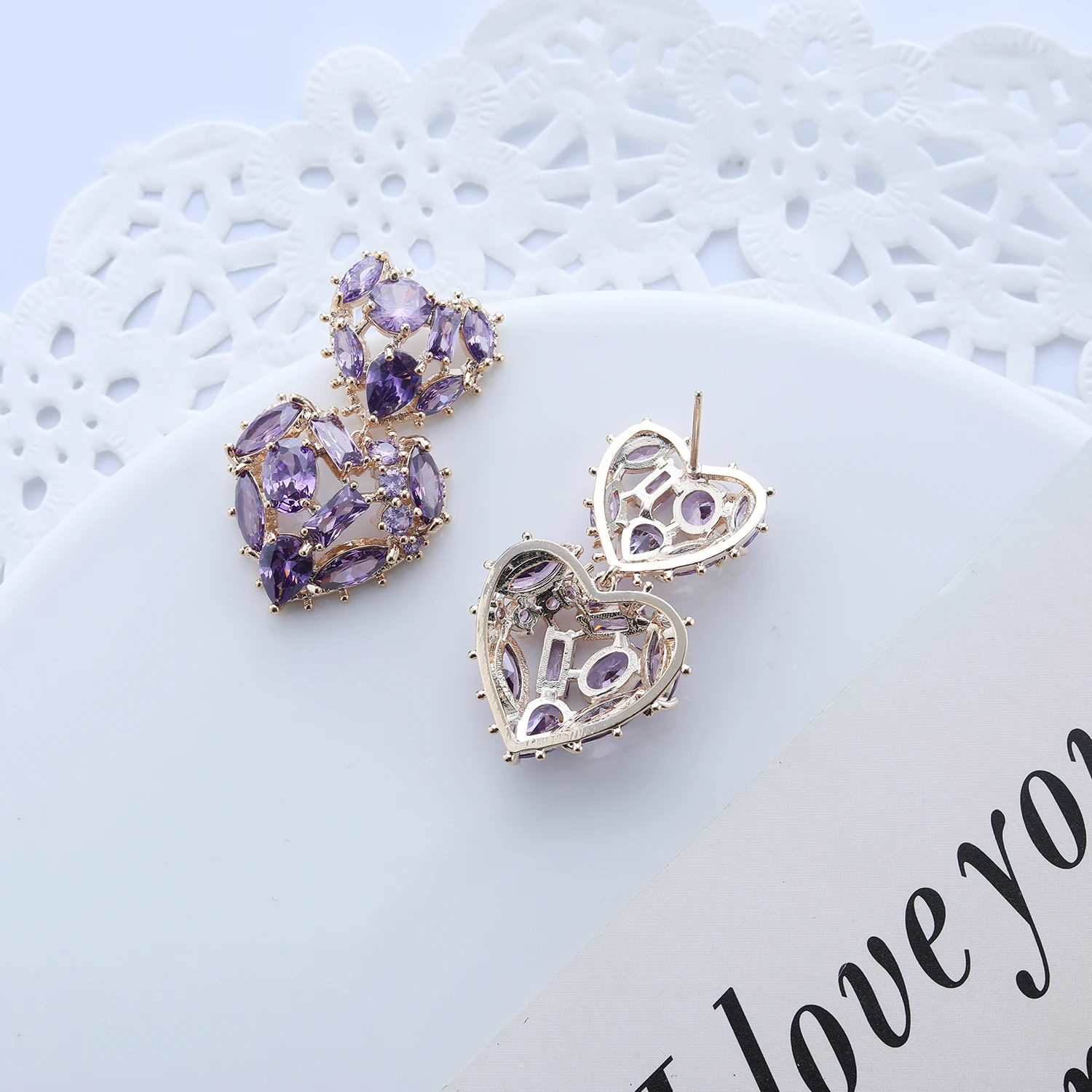 Cubic Zircon CZ Heart Earrings for Wedding, Crystals Love Earring for Bride, Women Girl Birthday Party Jewelry CE11255
