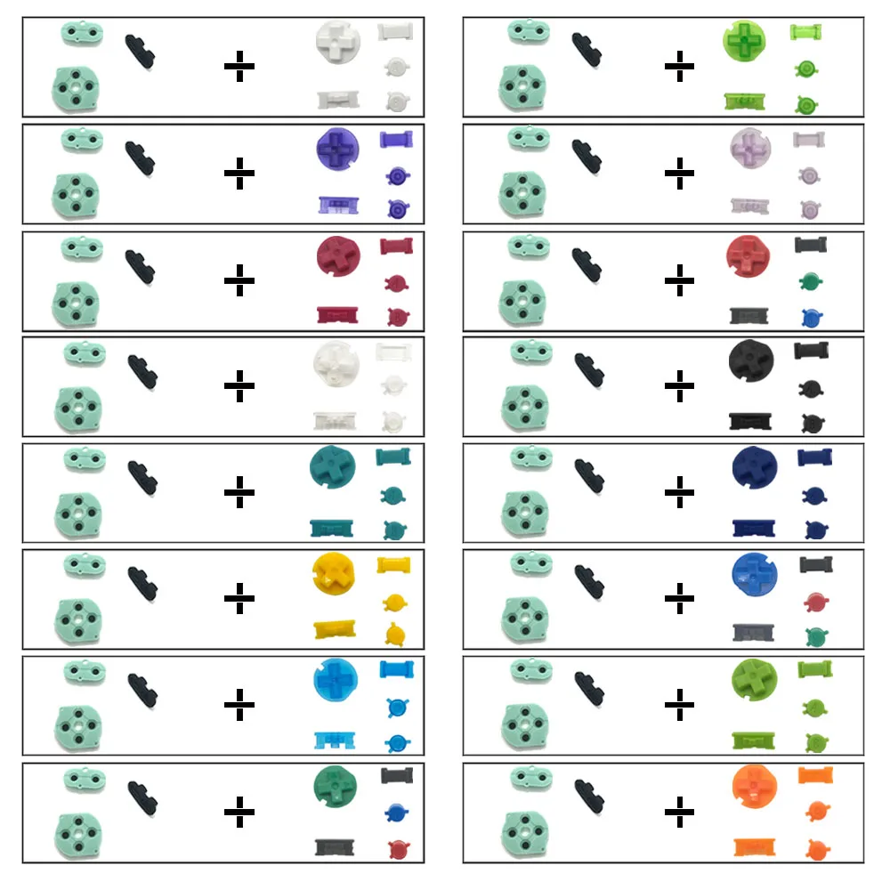 أزرار GBC جديدة مع وسادة توصيل من المطاط السيليكوني لأزرار Gameboy لون A B D-Pad لوحات مفاتيح زر التشغيل/الإيقاف مع وسادة