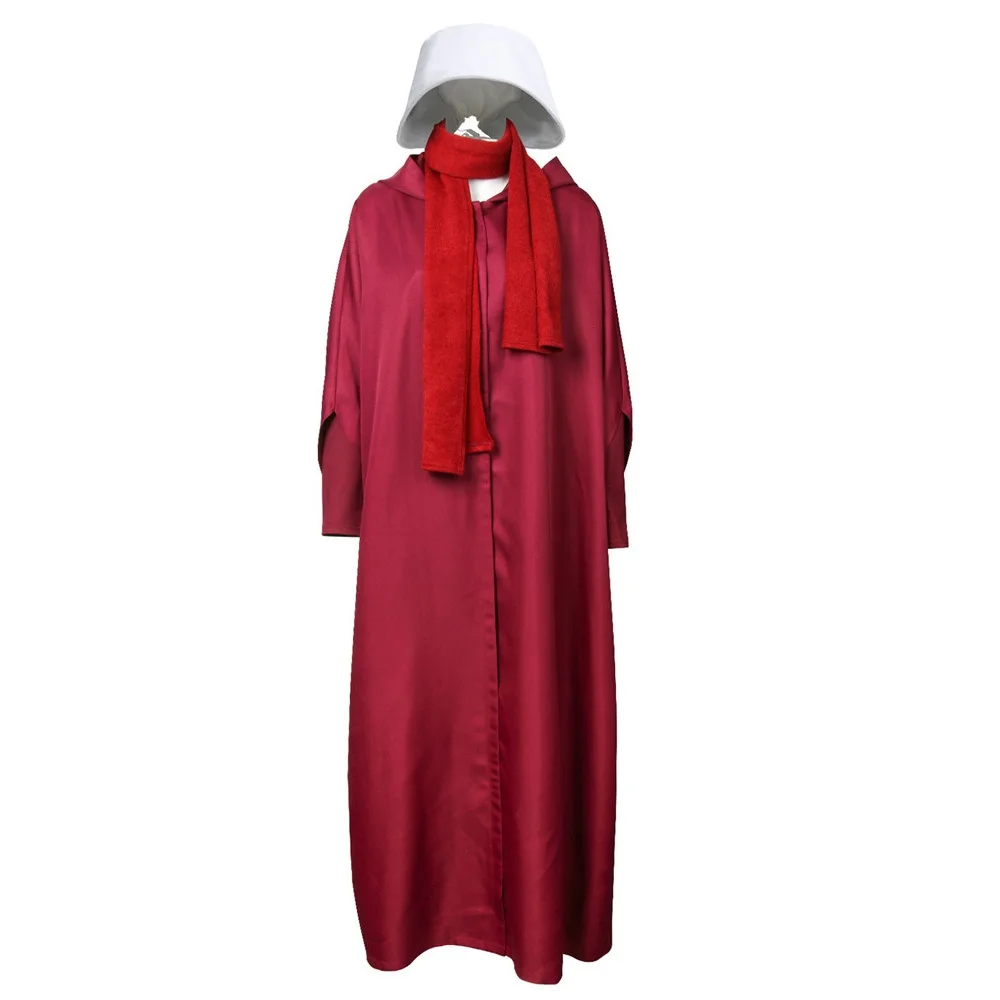 The Handmaid's Tale Cosplay Costume Handmaid Offred Women Red Cloak Dress Scarf White Hat Set Halloween