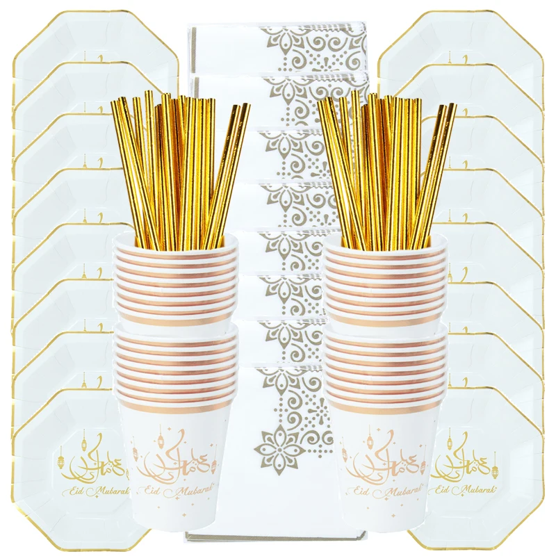Eid Mubarak Disposable Tableware Ramadan Decoration Plate Cup Islamic Muslim Party Ramadan Kareem Eid AL Adha Decor For Home