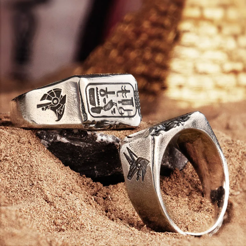 925 Silver Egyptian Eye of Horus Ring Anubis Trendy Male Ring Single Tail Ring Fashion Jewelry