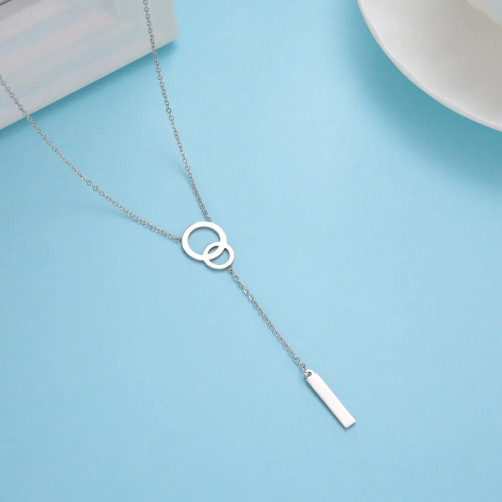 Skyrim Stainless Steel Double Round Pendant Necklace for Women Girls Minimalist Chain Necklaces Korean Jewelry Gifts 2024 New