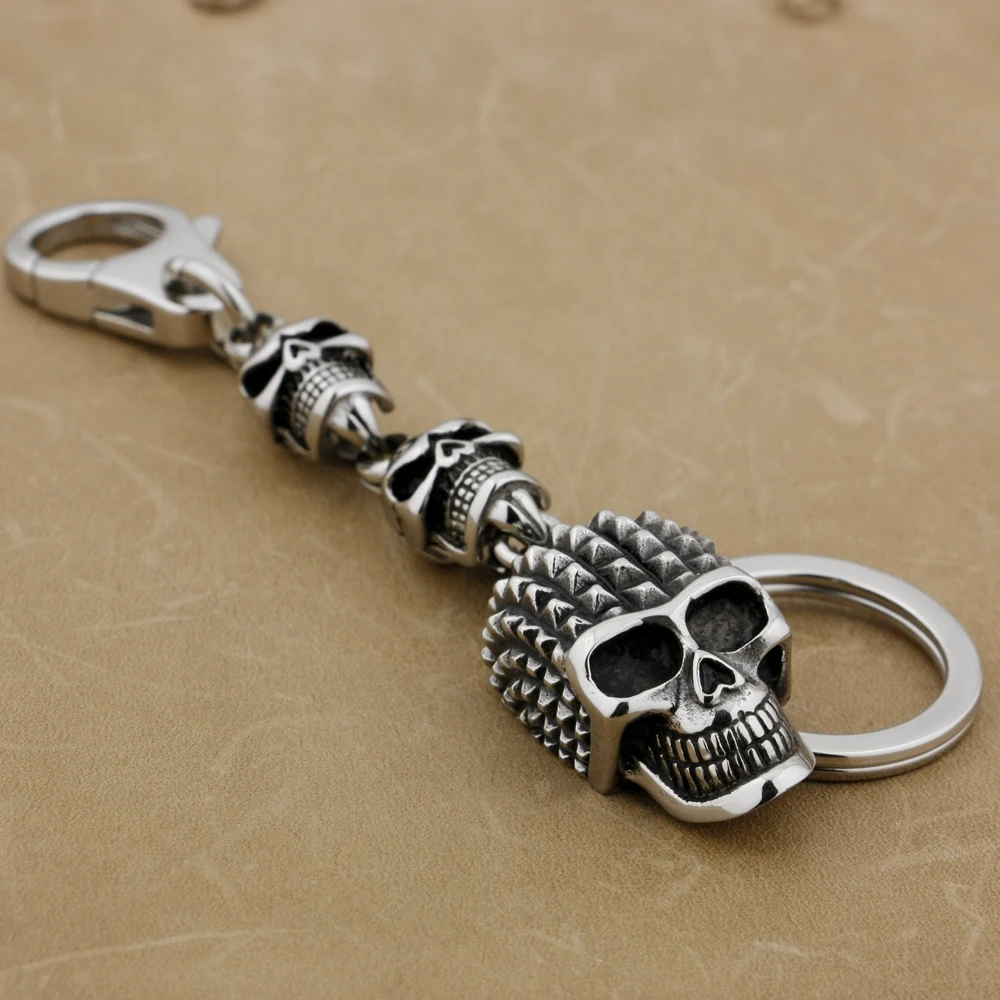 

LINSION 316L Stainless Steel Punk Skull KeyRing Mens Biker Punk KeyChain 4T032KC