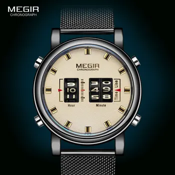 MEGIR 2020 nieuwe luxe horloges heren militaire sport roller pointer quartz horloge man mode roestvrijstalen gaasband polshorloge