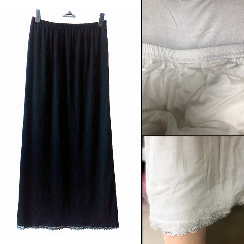 Saia de cintura saia modal vestido de renda preto e branco 27 polegadas