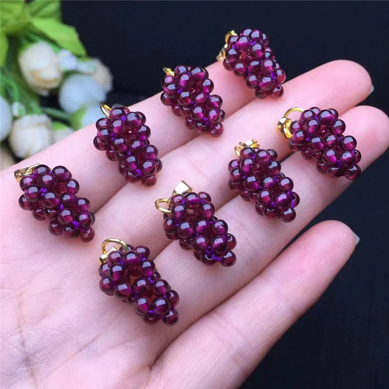 Natural Stone Pendant Garnet Small Grape Pendant purple Hand-woven 14K Gold Button Accessories Jewelry