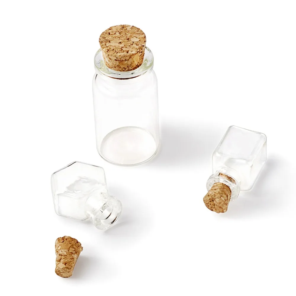 5Pcs Mixed Shapes Small Empty Glass Bottle Tiny Glass Jars With Cork Stopper Wish Glass Jars DIY Jewelry Beads Mini Containers