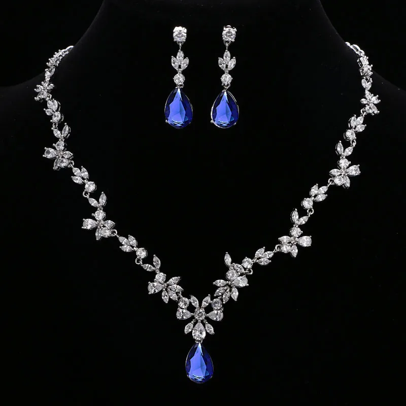 GMGYQ Classic Brand Gorgeous 5 Colors Options Crystal Water Drop Jewelry Party Wedding Jewelry Sets For Elegant Women