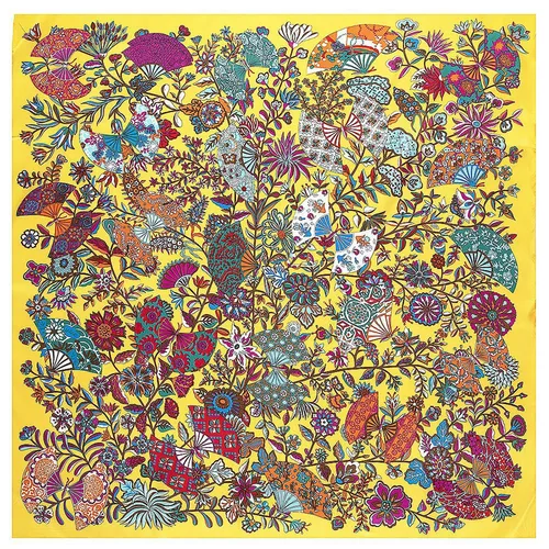 Marca de lujo 2023, nuevo diseño, bufanda de rama y abanico para mujer, bufanda cuadrada de sarga de seda, pañuelo, bufandas para mujer, chal Echarpe