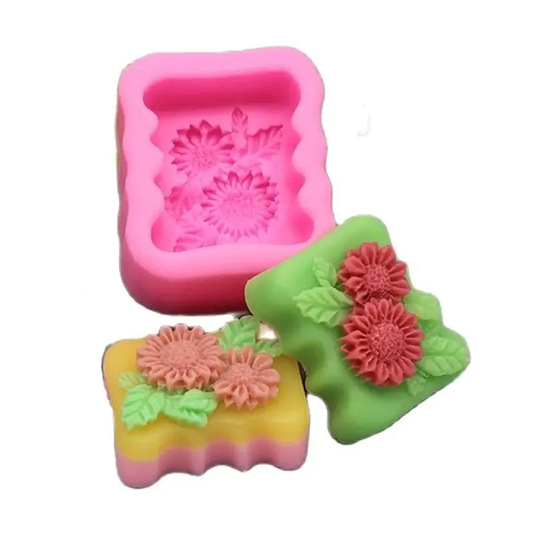 

3D квадратный цветок силиконовая форма для мыла подсолнечник формы для мыла домашнее изготовление мыла DIY формы для свечей принадлежности для украшения торта