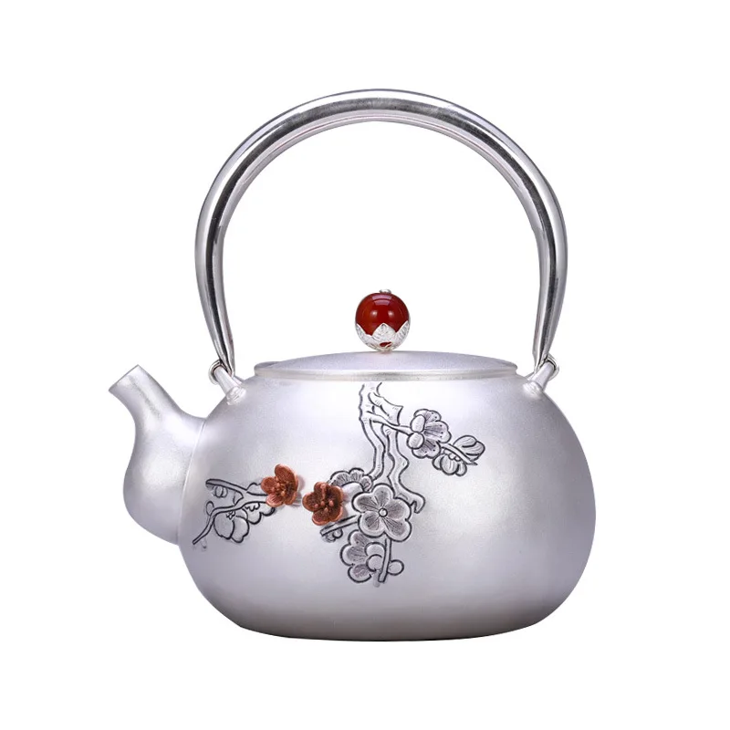 Teapot, kettle, hot water teapot, iron teapot, stainless steel kettle, tea bowl, 900ml capacity, handmade S999 sterling silver t