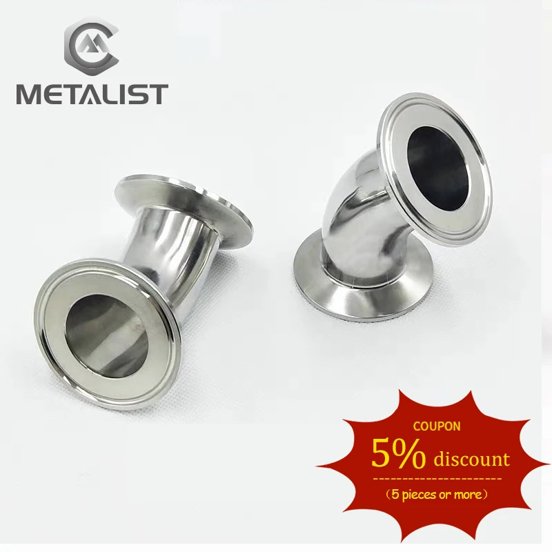 METALIST 1pcs 19mm-108mm OD SS304 Sanitary Ferrule 45 Degree Elbow Pipe Fitting For Homebrew Fit1.5“-4” Tri Clamp