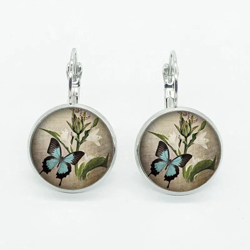 Vintage Flower Butterfly Earring Charm Upscale Bronze Silver Earring Women's Jewelry Gift