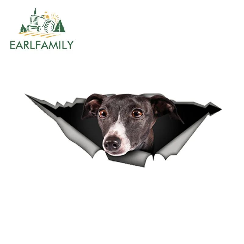 EARLFAMILY 13cm x 4.9cm Funny Greyhound Car Sticker Torn Metal Decal Reflective Stickers Waterproof 3D Car Styling Pet Dog Decal