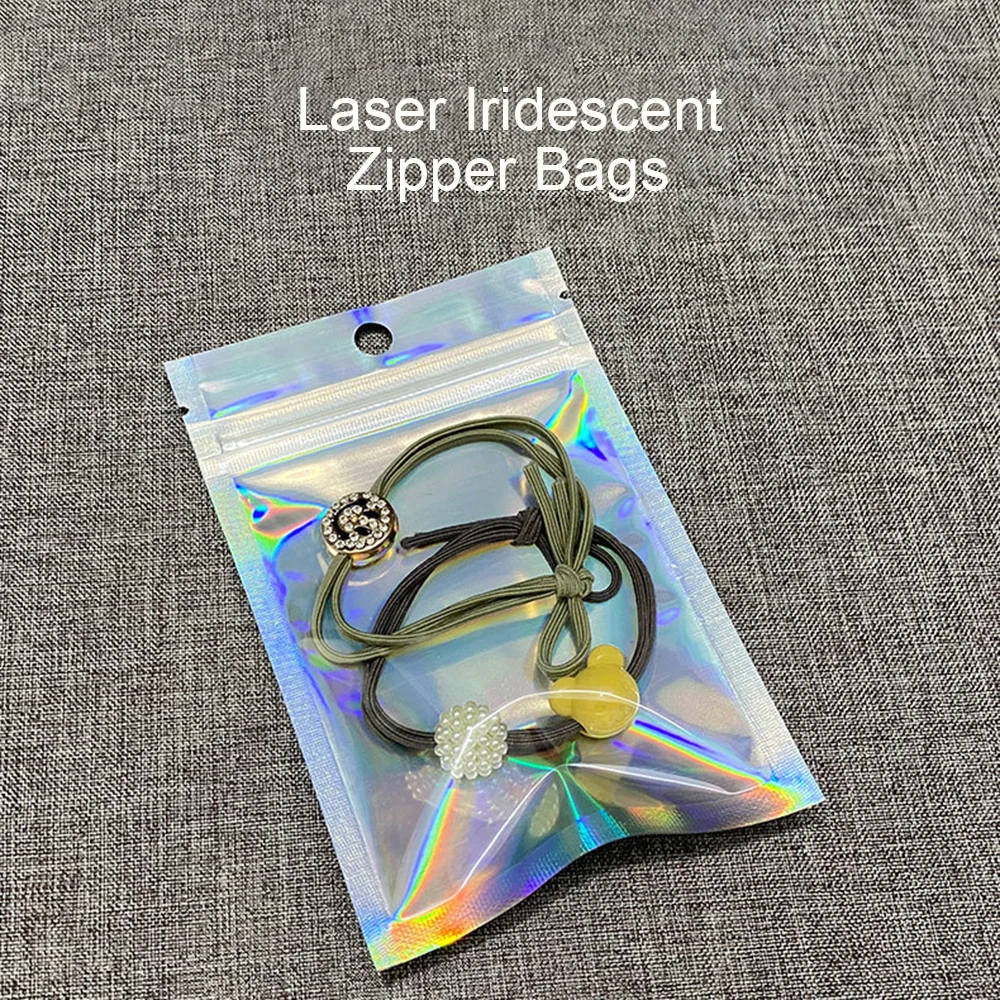 10pcs/bag Iridescent Zip Lock Bags Pouches Cosmetic Plastic Laser Iridescent Bags Holographic Makeup Bags Hologram Zipper Bags