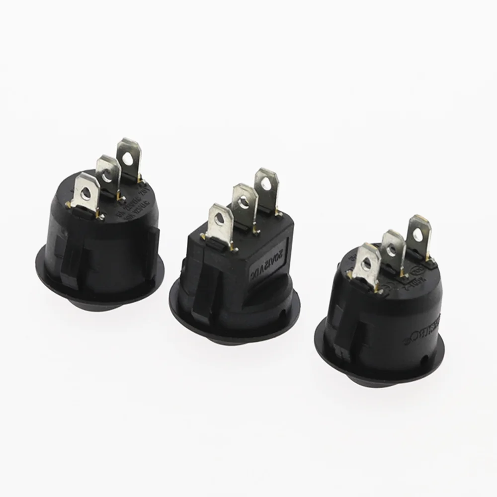 5Pcs 22mm Diameter Small Round  Rocker Switches Black Mini Round Black 3Pin ON-OFF ON-OFF-ON Rocker Switch