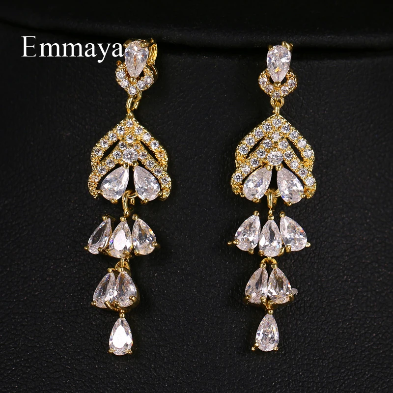 Emmaya New AAA Zirconia Hanging Multi-storey Waterdrop Shape Long Earring For Women And Ladies ELegant Crystal Bridal Party