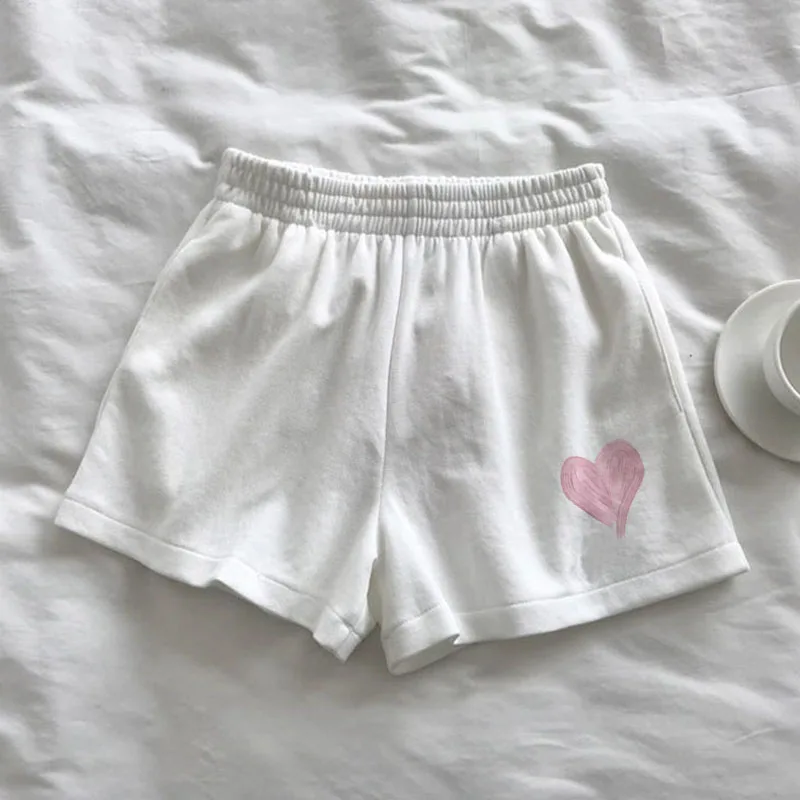 2021 Summer sexy shorts slim women's shorts heart-shaped print outdoor sports elastic waist office ladies fashion шортыженский