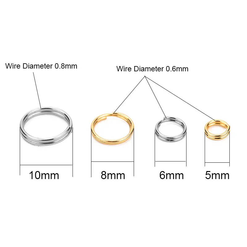 100pcs Stainless Steel Double Loop Jump Rings Bulk 5 6 8 10mm Gold Color Split Rings Connectors For Diy Jewelry Making Supplies