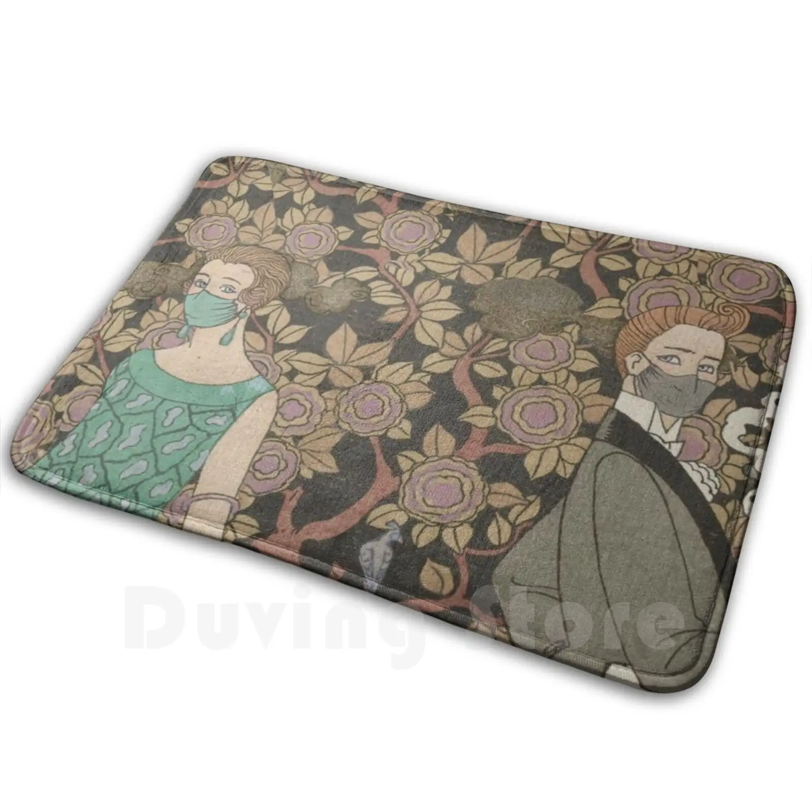 Art Deco Lady And Man Soft Non-Slip Mat Rug Carpet Cushion Art Mouth And Nose Mouth Safety Girls Man Lady Flowers