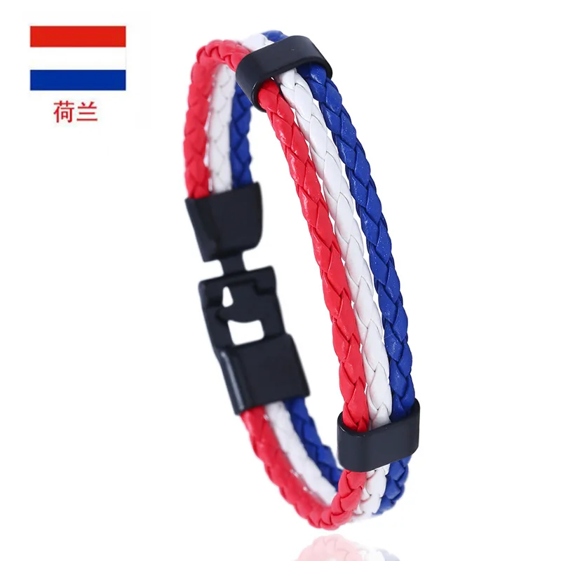 Men & Women Leather Braided Spain Russia Portugal Italy Canada France Germany Belgium Country Flag Bracelets Hand Jewelry Gift