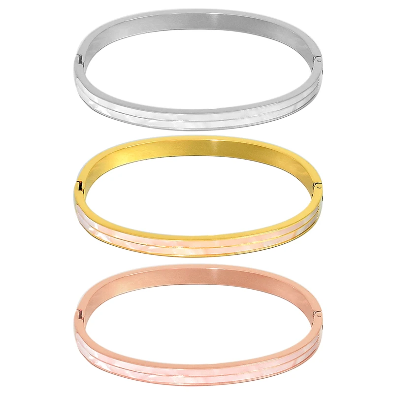 

Double Shell Customized Costume Luxury Stainless Steel Indian Bracelets Yellow Bangles Wide Jewelry for Women