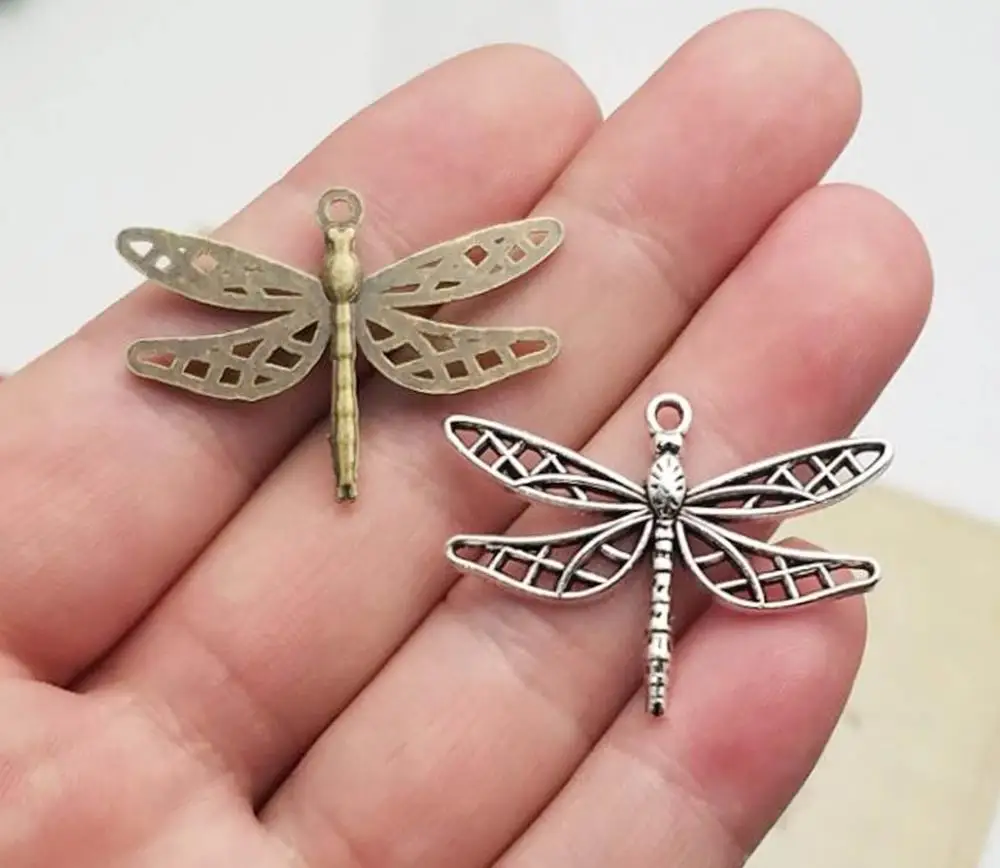 20pcs/Lot--25x35mm Antique Silver Plated/Bronze Plated Dragonfly Charms Pendants For Diy Supplies Jewelry Making Accessories