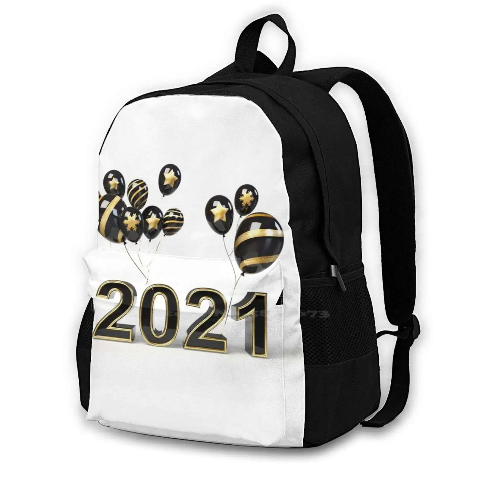 2021 Balloons School Bag Big Capacity Backpack Laptop 15 Inch 2021 New Year Balloons Black Yellow