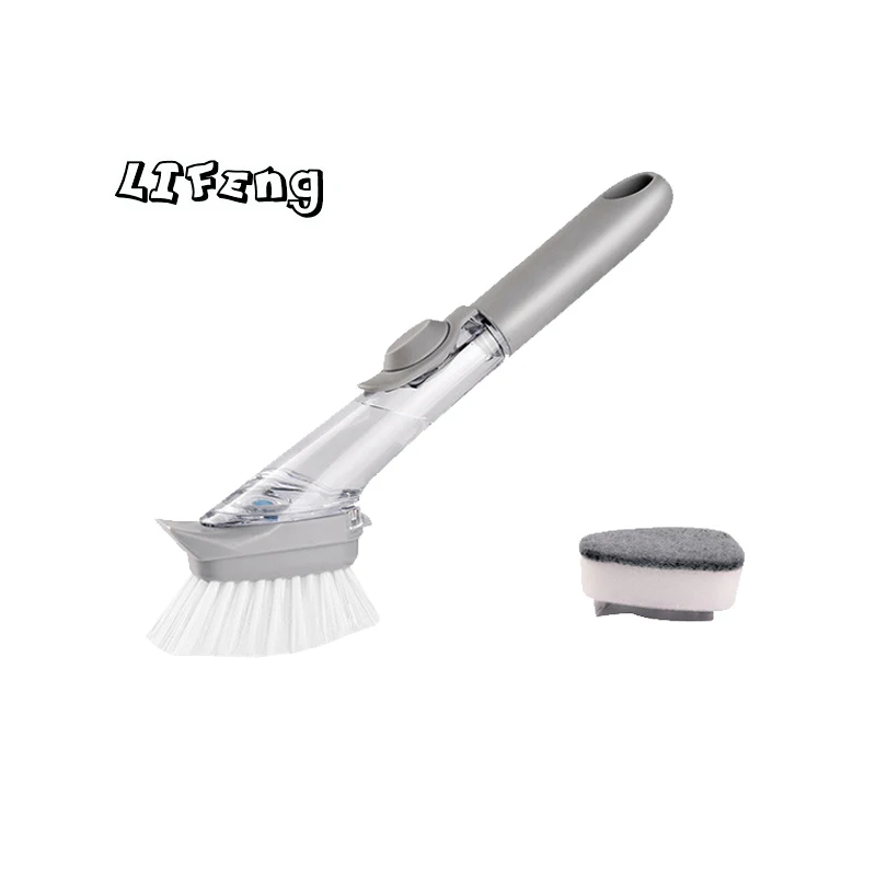 Multi-functional Kitchen Wash Dishes Brush Pot Does Not Damage Pot Long Handle Sponge Automatic Liquid Filling  small brush