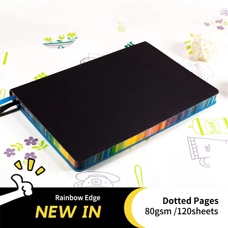 A5 Rainbow Color Edge Bullet Dotted Journal Soft Cover Notebook