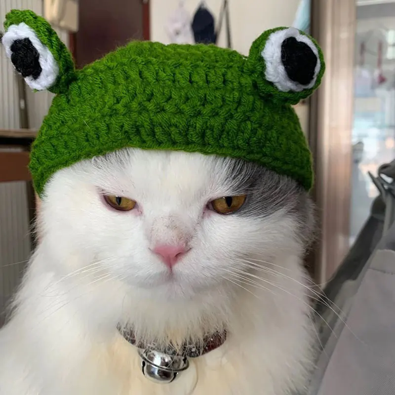 Wool Cat Supplies Headdress Frog Shaped Cat Headgear for Kitten Knitted Cartoons Pet Accessories Cute Puppy Hat Handmade Cosplay